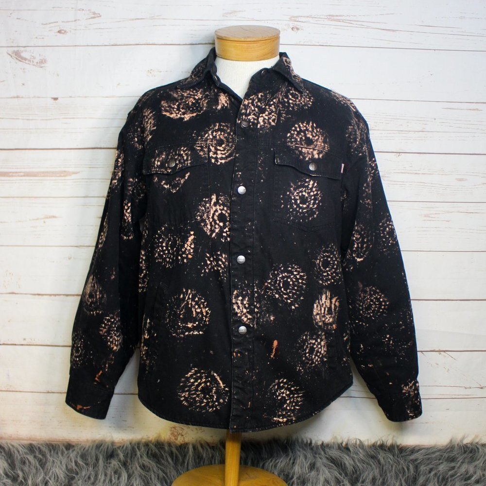 Craftsman Bleached Dyed Black Men's Work Coat Flannel Fleece Lined Medium‎